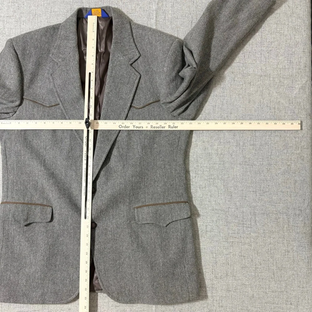 Pendleton Mens 44 Long Grey Herringbone Wool Western Blazer Elbow Patches Jacket